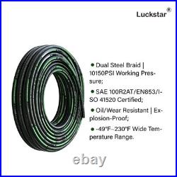 10FT Heavy-Duty Hydraulic Hose 1/2 6525PSI Steel Braided Oil Line with Fittings