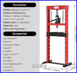 12 Ton Heavy-Duty Hydraulic Press for Auto Bending & Stamping, Adjustable Red