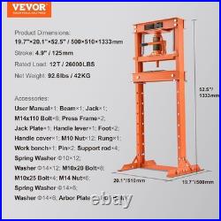 12-Ton Heavy-Duty Hydraulic Shop Press with Adjustable Height & Movable Plates