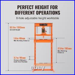 12-Ton Heavy-Duty Hydraulic Shop Press with Adjustable Height & Movable Plates