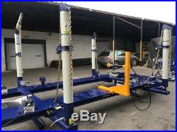 20 Feet Long Auto Body Frame Machine 4 Towers With Clamps, Hooks, Tools + Cart