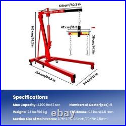 2T/4400lbs Engine Hoist Heavy Duty Folding Hydraulic Engine Crane Lifter withLever