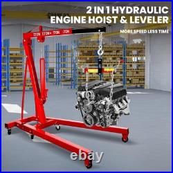 2T/4400lbs Engine Hoist Heavy Duty Folding Hydraulic Engine Crane Lifter withLever