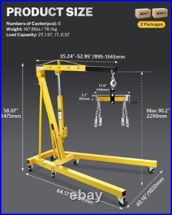 2Ton Folding Engine Hoist with Lever Hydraulic Shop Crane Heavy-Duty Cherry Picker