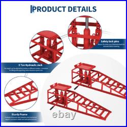 2 Pack Heavy Duty Auto Car Lifts Hydraulic Car Ramps 5T With Adjustable Height
