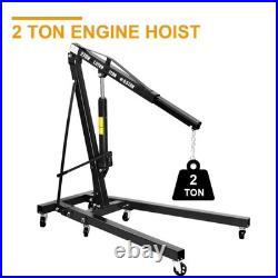 2 Ton Folding Heavy Duty Hydraulic Engine Hoist with Adjustable Arm 6 Casters