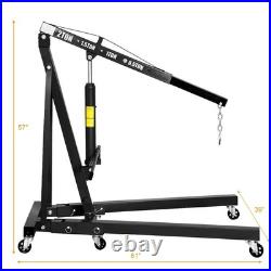 2 Ton Folding Heavy Duty Hydraulic Engine Hoist with Adjustable Arm 6 Casters