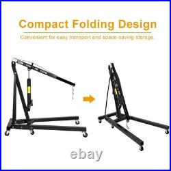 2 Ton Folding Heavy Duty Hydraulic Engine Hoist with Adjustable Arm 6 Casters