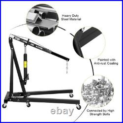 2 Ton Folding Heavy Duty Hydraulic Engine Hoist with Adjustable Arm 6 Casters