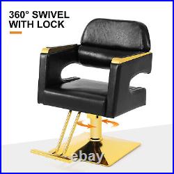 360° Hydraulic Barber Chair Heavy Duty Salon Beauty Stylist Black+Gold