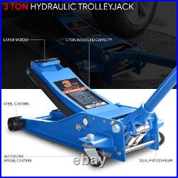 3 Ton Heavy Duty Steel Low Profile Hydraulic Trolley Service / Floor Jack Blue