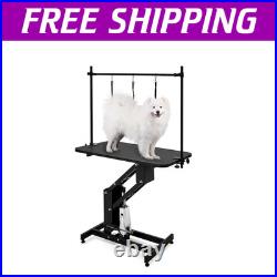 43.3'' Heavy Duty Hydraulic Dog Grooming Table withOverhead Arm & 3 Nooses Black