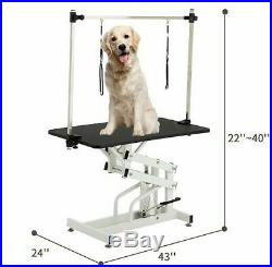43 Dog Cat Pet Grooming Table Hydraulic Folding Adjustable Arm Noose Mesh Tray