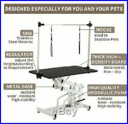 43 Dog Cat Pet Grooming Table Hydraulic Folding Adjustable Arm Noose Mesh Tray