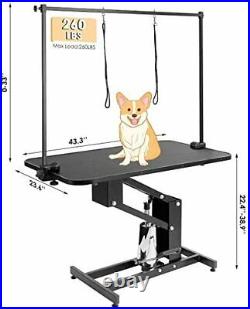 43 Hydraulic Pet Dog Grooming Table Adjustable Height with Arm Noose Heavy Duty