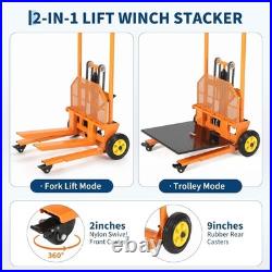 450lbs Lift Heavy-Duty Hydraulic Pallet Jack Winch Stacker Forklift Dolly Cart
