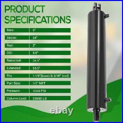 5x24 Log Splitter Hydraulic Cylinders Double Acting 5 Bore 24 Stroke 2 Rod