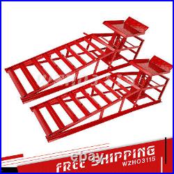 A Pair Auto Car Service Ramps Lifts Heavy Duty Hydraulic Lift Repair Frame Red