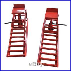 A Pair Auto Car Service Ramps Lifts Heavy Duty Hydraulic Lift Repair Frame Red