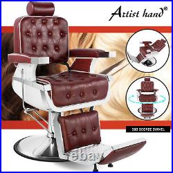 All Purpose Heavy Duty Hydraulic Vintage Red Recliner Barber Chair Salon Beauty