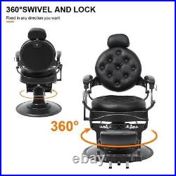 Antique Barber Chair Heavy Duty Hydraulic Reclining Salon Spa Tattoo Chair Black
