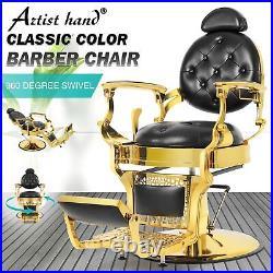 Artist hand Vintage Heavy Duty Hydraulic Barber Chair Salon Beatuty (Black+Gold)