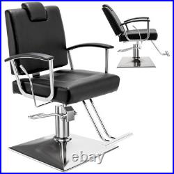 Barber Reclining Chair with Headrest Heavy Duty Hydraulic Pump Height Black