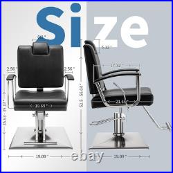 Barber Reclining Chair with Headrest Heavy Duty Hydraulic Pump Height Black