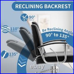 Barber Reclining Chair with Headrest Heavy Duty Hydraulic Pump Height Black