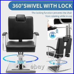 Barber Reclining Chair with Headrest Heavy Duty Hydraulic Pump Height Black