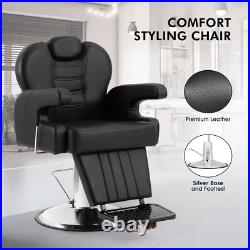 Black All Purpose Heavy Duty Recline Barber Chair Hydraulic Salon Beauty Stylist