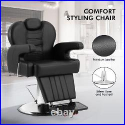 Black All Purpose Heavy Duty Recline Barber Chair Hydraulic Salon Beauty Stylist