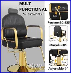 Black Barber Hair Chair, Salon Chair for Hair Stylist, Heavy Duty Hydraulic Pump