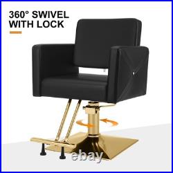 Black+Gold Heavy Duty Hydraulic Barber Chair Hair Styling Salon