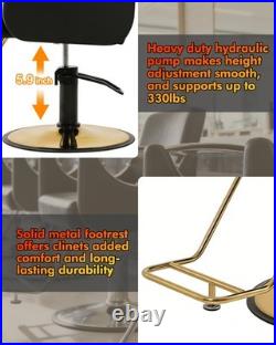 Black+Gold Heavy Duty Hydraulic Recline Barber Chair Beauty Salon