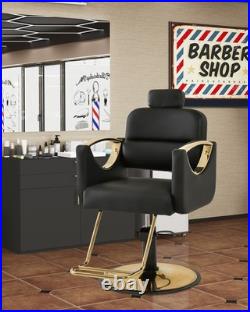 Black+Gold Heavy Duty Hydraulic Recline Barber Chair Beauty Salon