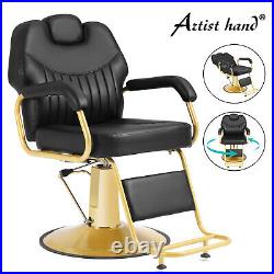 Black+Gold Widened Heavy Duty Reclining Barber Chair Hydraulic Salon Spa Beauty