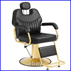 Black+Gold Widened Heavy Duty Reclining Barber Chair Hydraulic Salon Spa Beauty