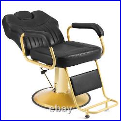 Black+Gold Widened Heavy Duty Reclining Barber Chair Hydraulic Salon Spa Beauty