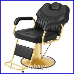 Black+Gold Widened Heavy Duty Reclining Barber Chair Hydraulic Salon Spa Beauty