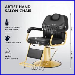 Black+Gold Widened Heavy Duty Reclining Barber Chair Hydraulic Salon Spa Beauty