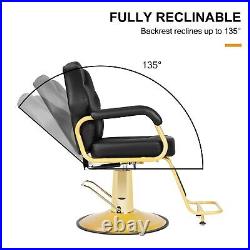 Black+Gold Widened Heavy Duty Reclining Barber Chair Hydraulic Salon Spa Beauty
