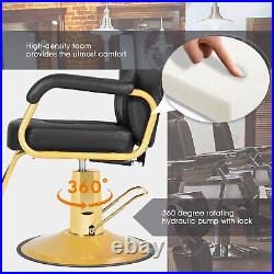 Black+Gold Widened Heavy Duty Reclining Barber Chair Hydraulic Salon Spa Beauty