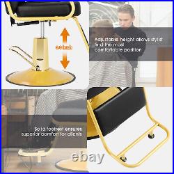 Black+Gold Widened Heavy Duty Reclining Barber Chair Hydraulic Salon Spa Beauty