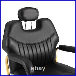 Black+Gold Widened Heavy Duty Reclining Barber Chair Hydraulic Salon Spa Beauty