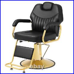 Black+Gold Widened Heavy Duty Reclining Barber Chair Hydraulic Salon Spa Beauty