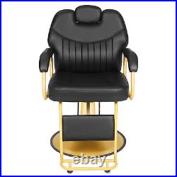 Black+Gold Widened Heavy Duty Reclining Barber Chair Hydraulic Salon Spa Beauty