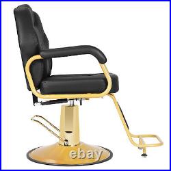 Black+Gold Widened Heavy Duty Reclining Barber Chair Hydraulic Salon Spa Beauty