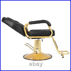 Black+Gold Widened Heavy Duty Reclining Barber Chair Hydraulic Salon Spa Beauty
