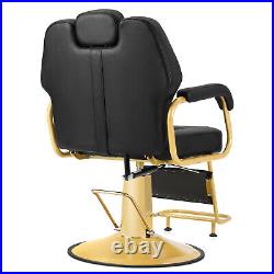 Black+Gold Widened Heavy Duty Reclining Barber Chair Hydraulic Salon Spa Beauty